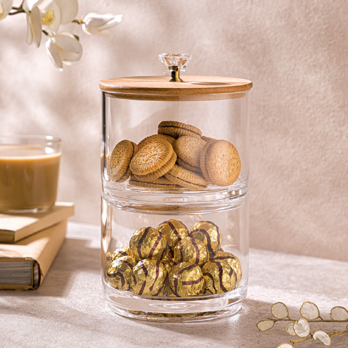 Double-Layer Premium Candy Jar with Wooden Lid (2167) by Limon