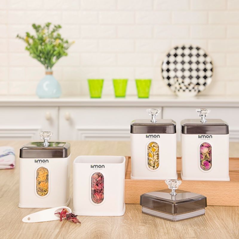 Elegant 6-Piece Airtight Spice Jar Rack with Spoons (1971) by Limon