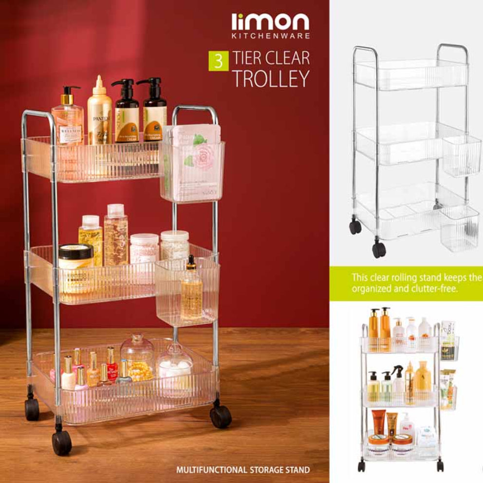 3-Tier Acrylic Utility Rolling Trolley By Limon
