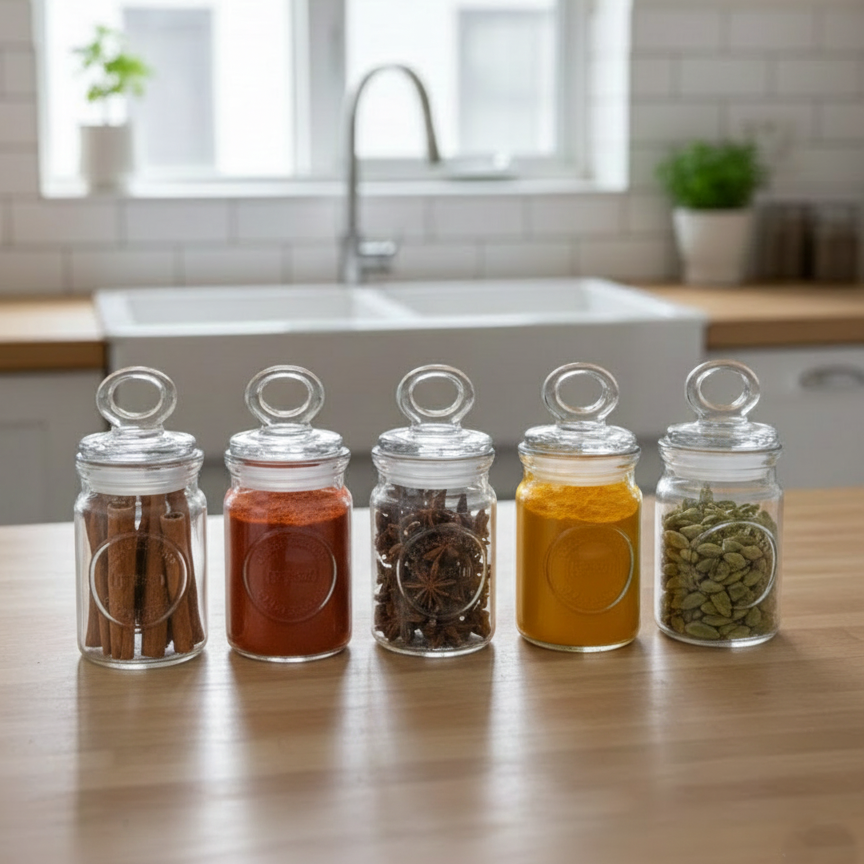 Rustic 6-Piece Airtight Glass Jar Set with Spoons (1876) by Limon