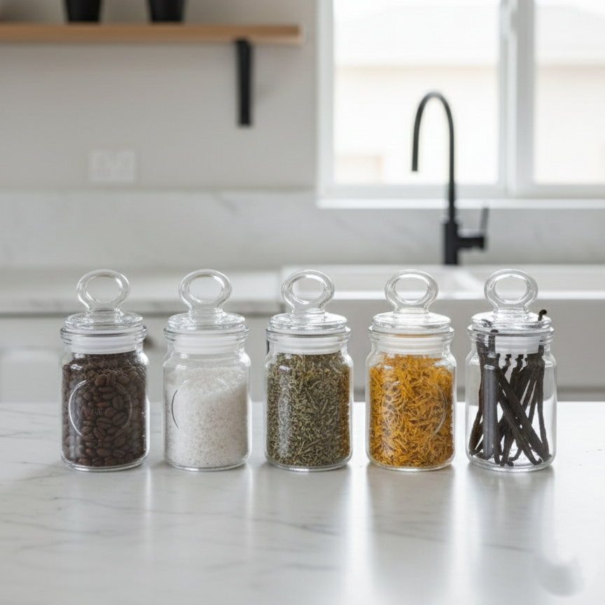 Rustic 6-Piece Airtight Glass Jar Set with Spoons (1876) by Limon