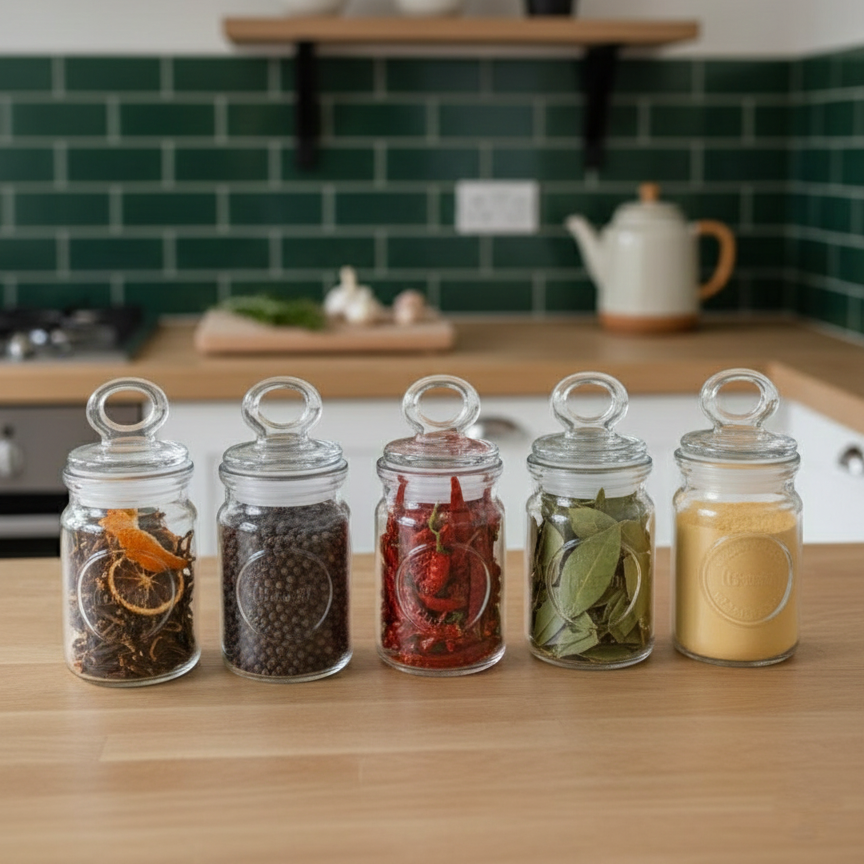 Rustic 6-Piece Airtight Glass Jar Set with Spoons (1876) by Limon