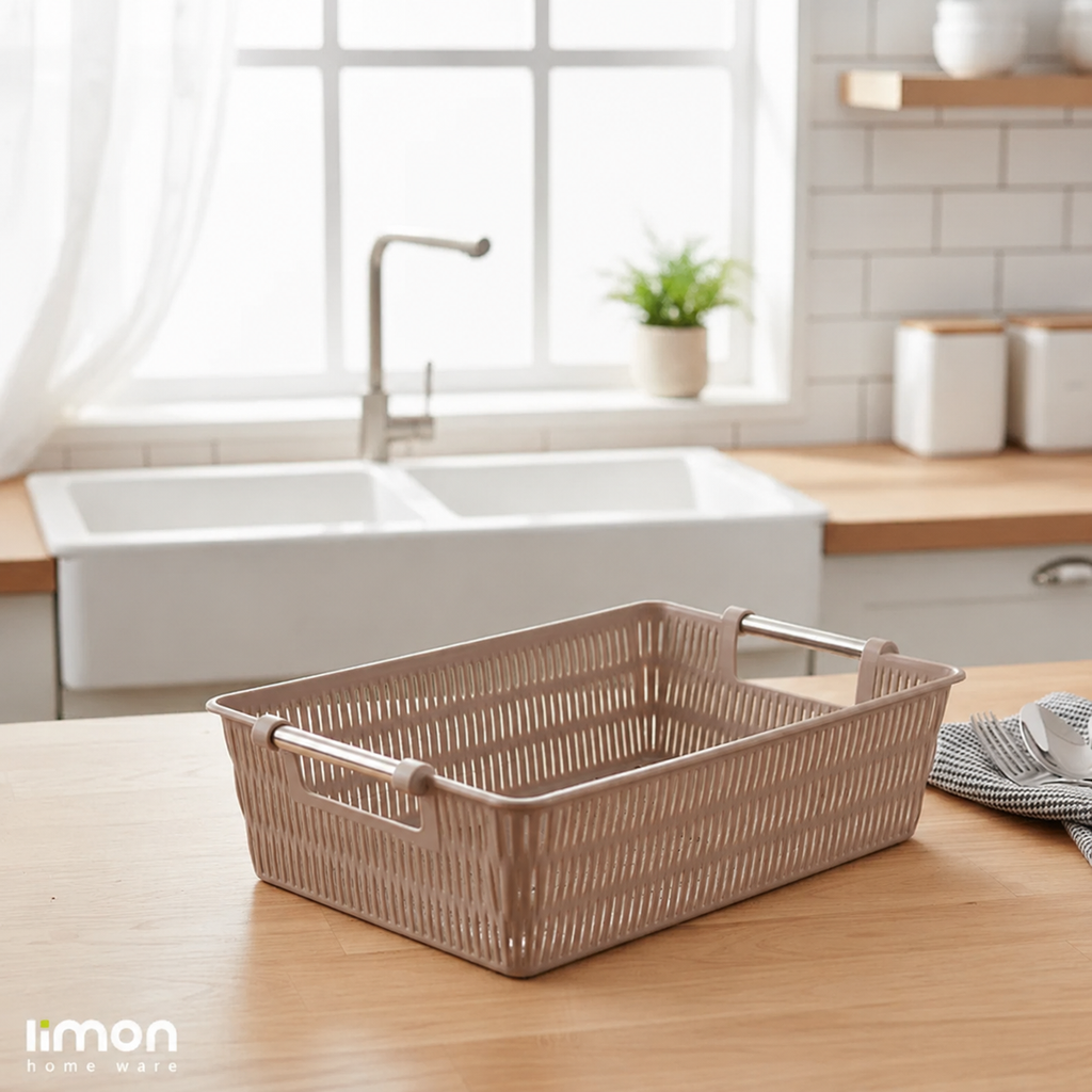 Multipurpose Rectangle Bamboo Basket with Steel Handles by Limon