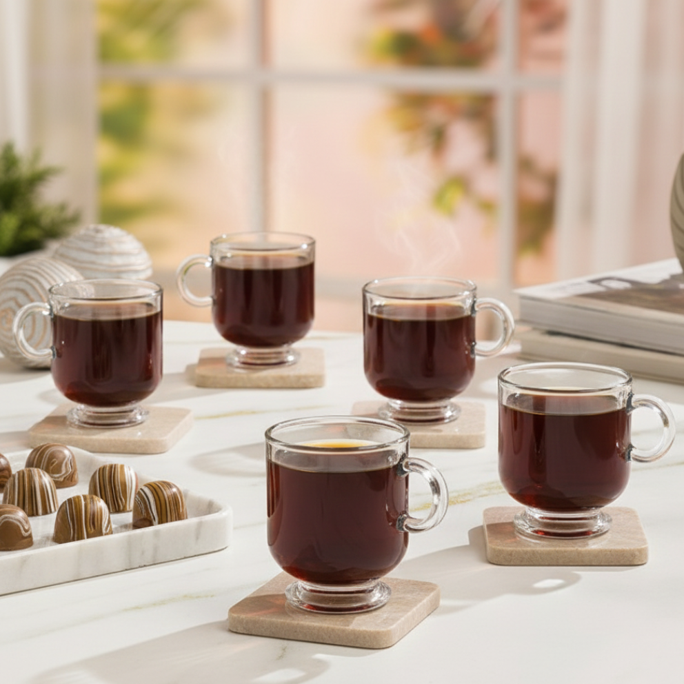 BaristaPrime 6‑Pcs Glass Tea Cup Set (2484) by Limon