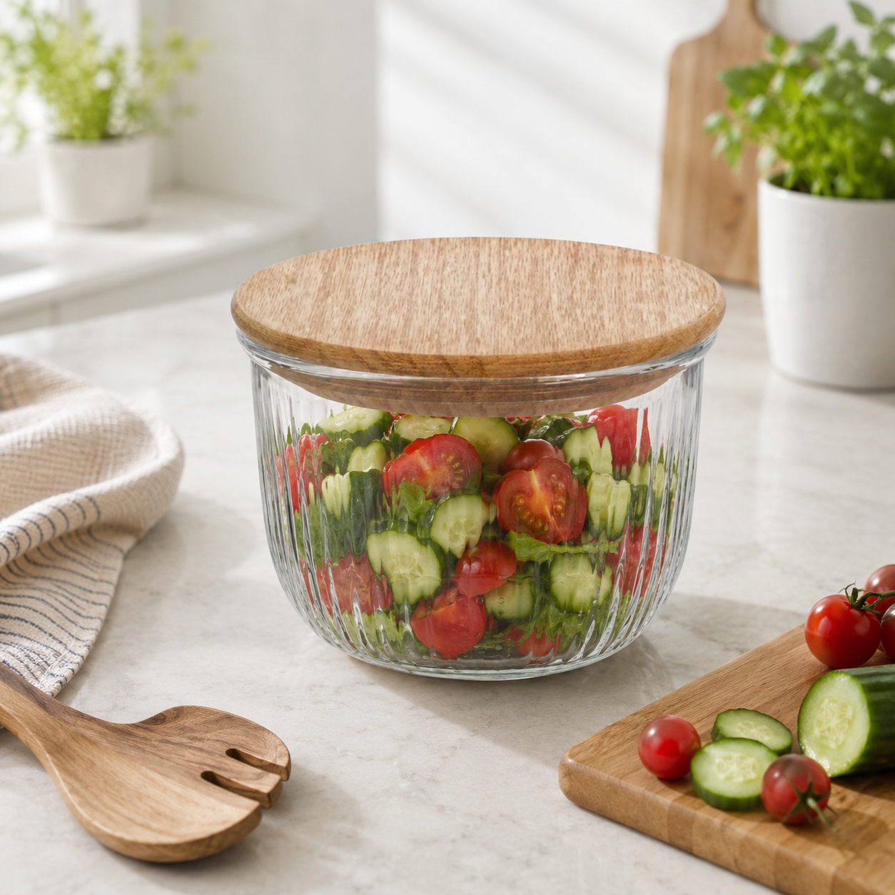 1.8L Fluted Design Airtight Glass Bowl (2177) by Limon Main image