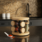 Wooden 360° Rotating Glass Spice Jars Set by Limon