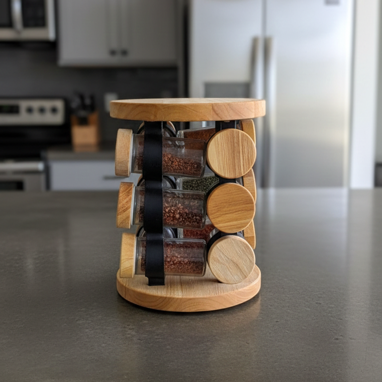 Wooden 360° Rotating Glass Spice Jars Set by Limon