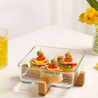 SnackEase Wooden X-Base Server with Glass Dish (2163) by Limon