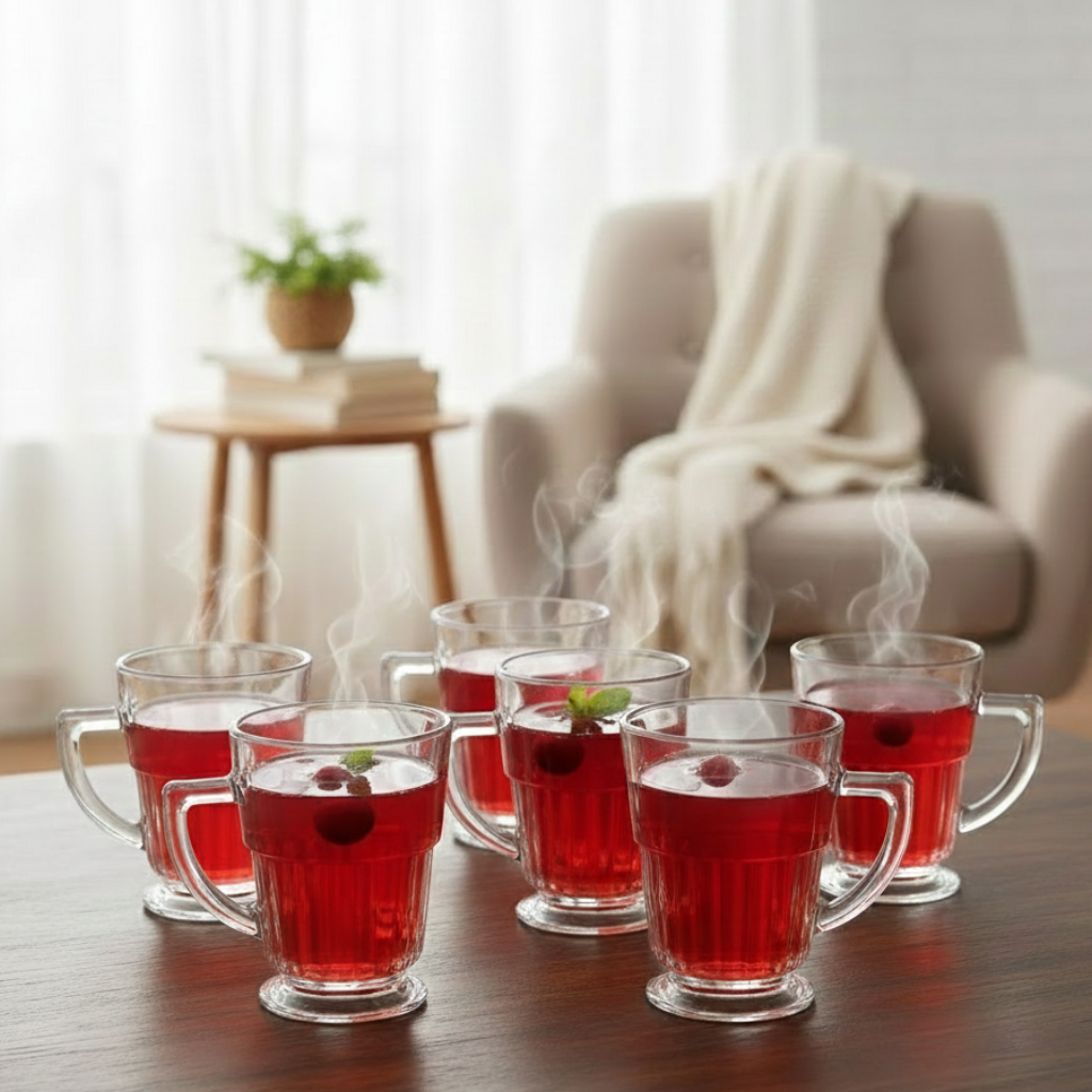 EssentialServe 6‑Pcs Glass Tea Cup Set (2485) by Limon