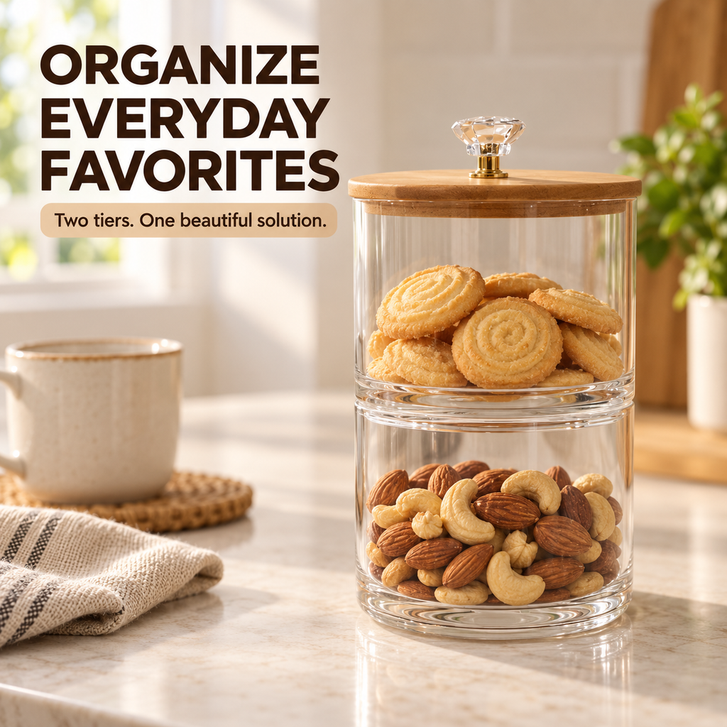 Double-Layer Premium Candy Jar with Wooden Lid (2167) by Limon