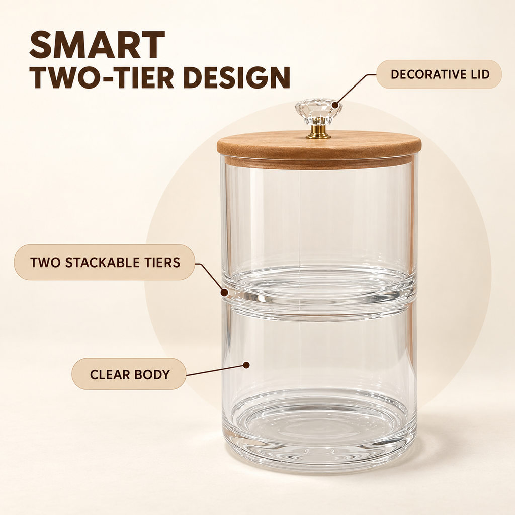 Double-Layer Premium Candy Jar with Wooden Lid (2167) by Limon