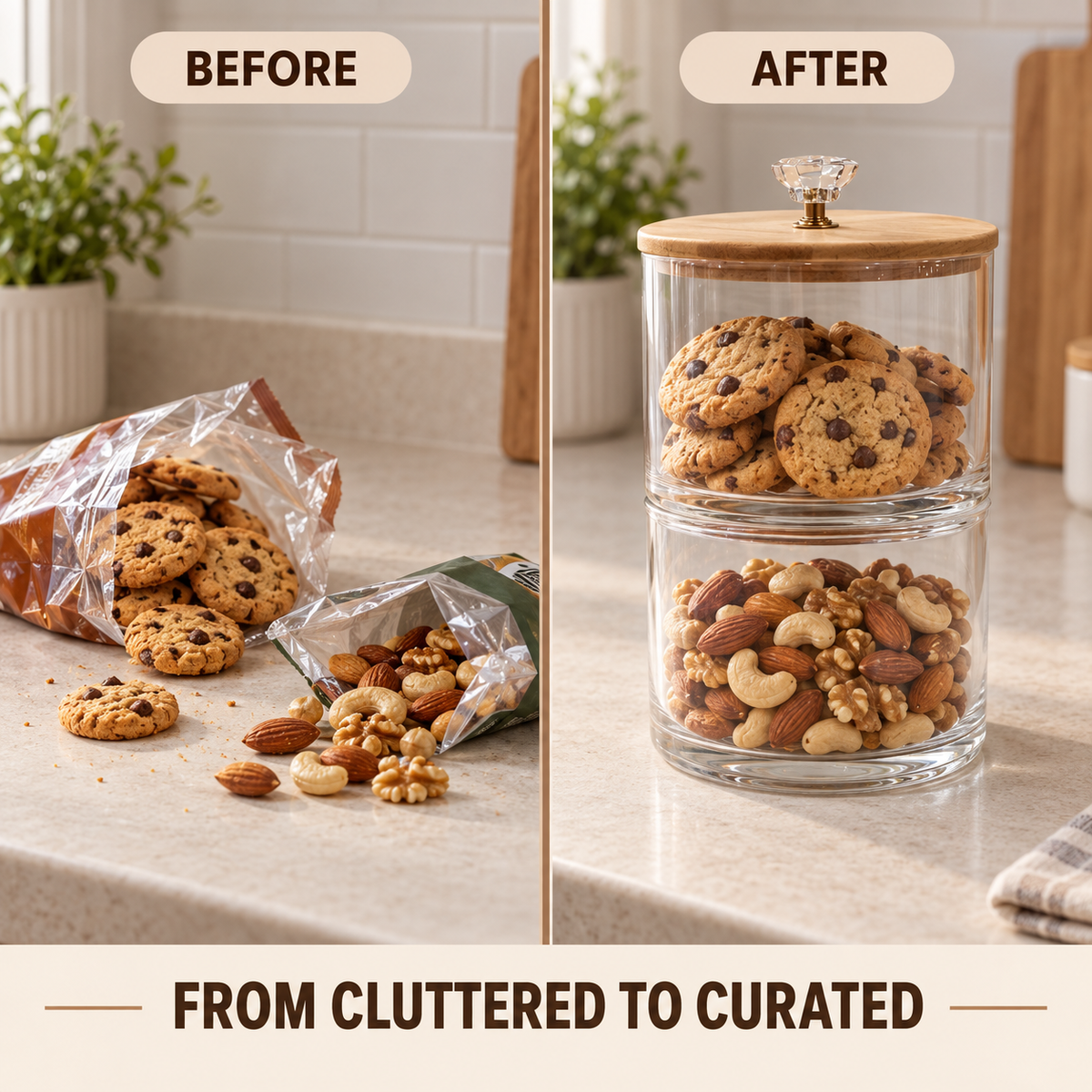 Double-Layer Premium Candy Jar with Wooden Lid (2167) by Limon