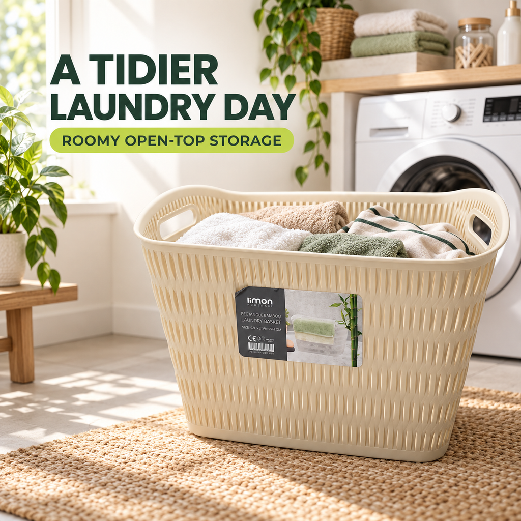 Handled Bamboo-Style Laundry Basket (1394) by Limon
