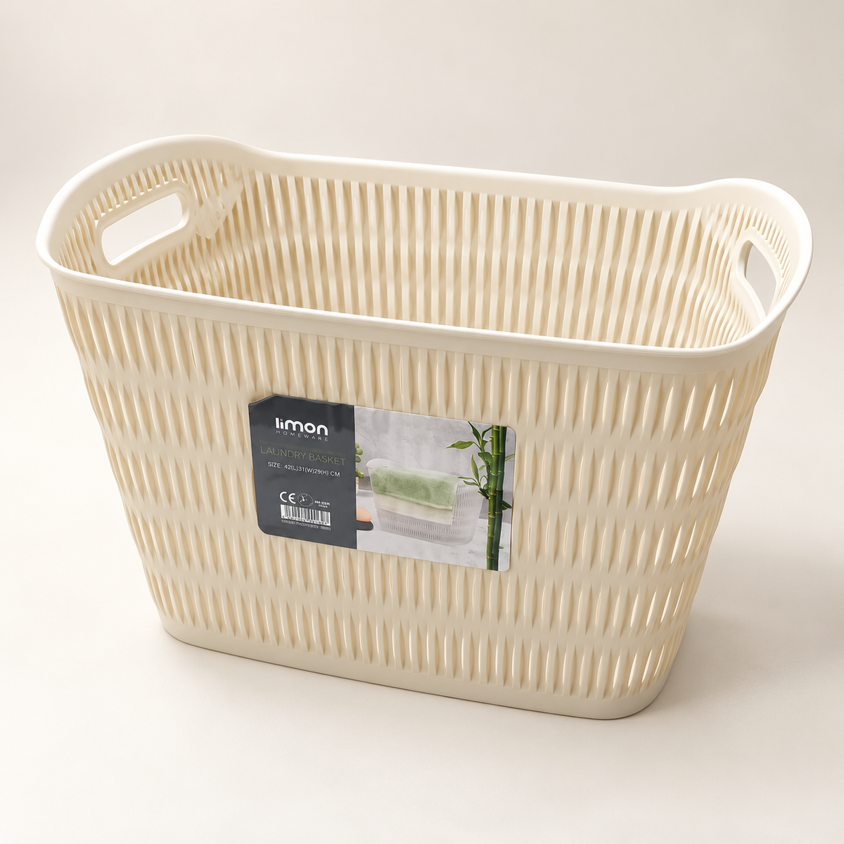 Handled Bamboo-Style Laundry Basket (1394) by Limon Main image
