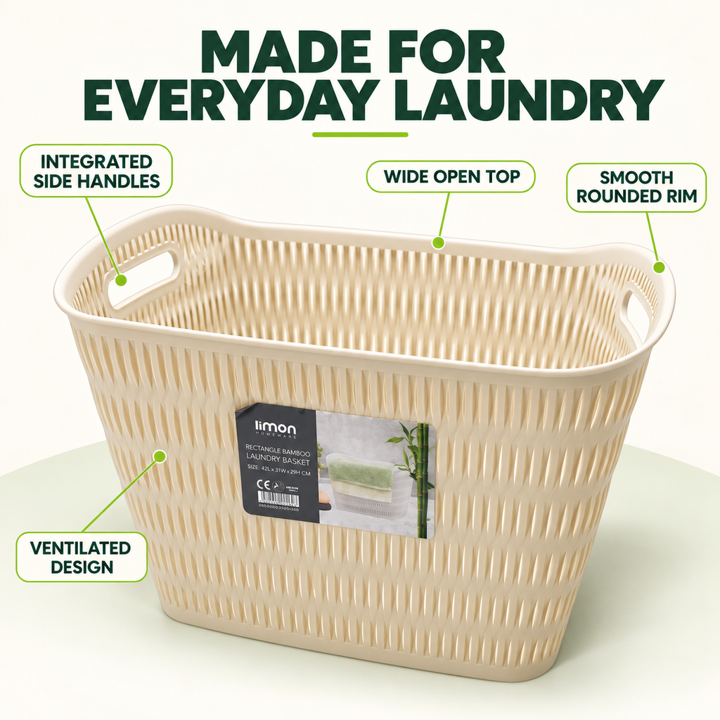 Handled Bamboo-Style Laundry Basket (1394) by Limon