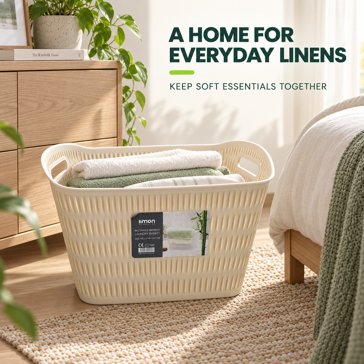 Handled Bamboo-Style Laundry Basket (1394) by Limon