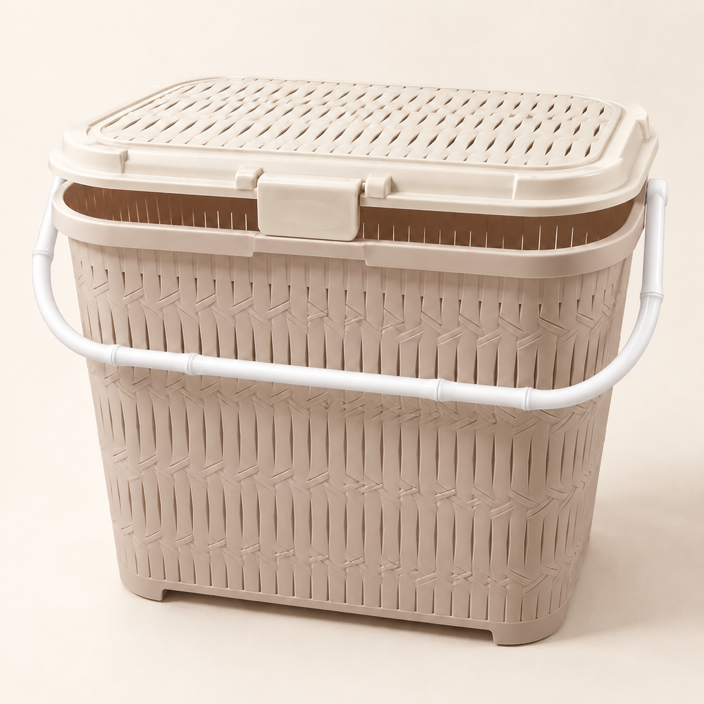 Bamboo-Style Covered Picnic Basket with Carry Handle (1548) by Limon