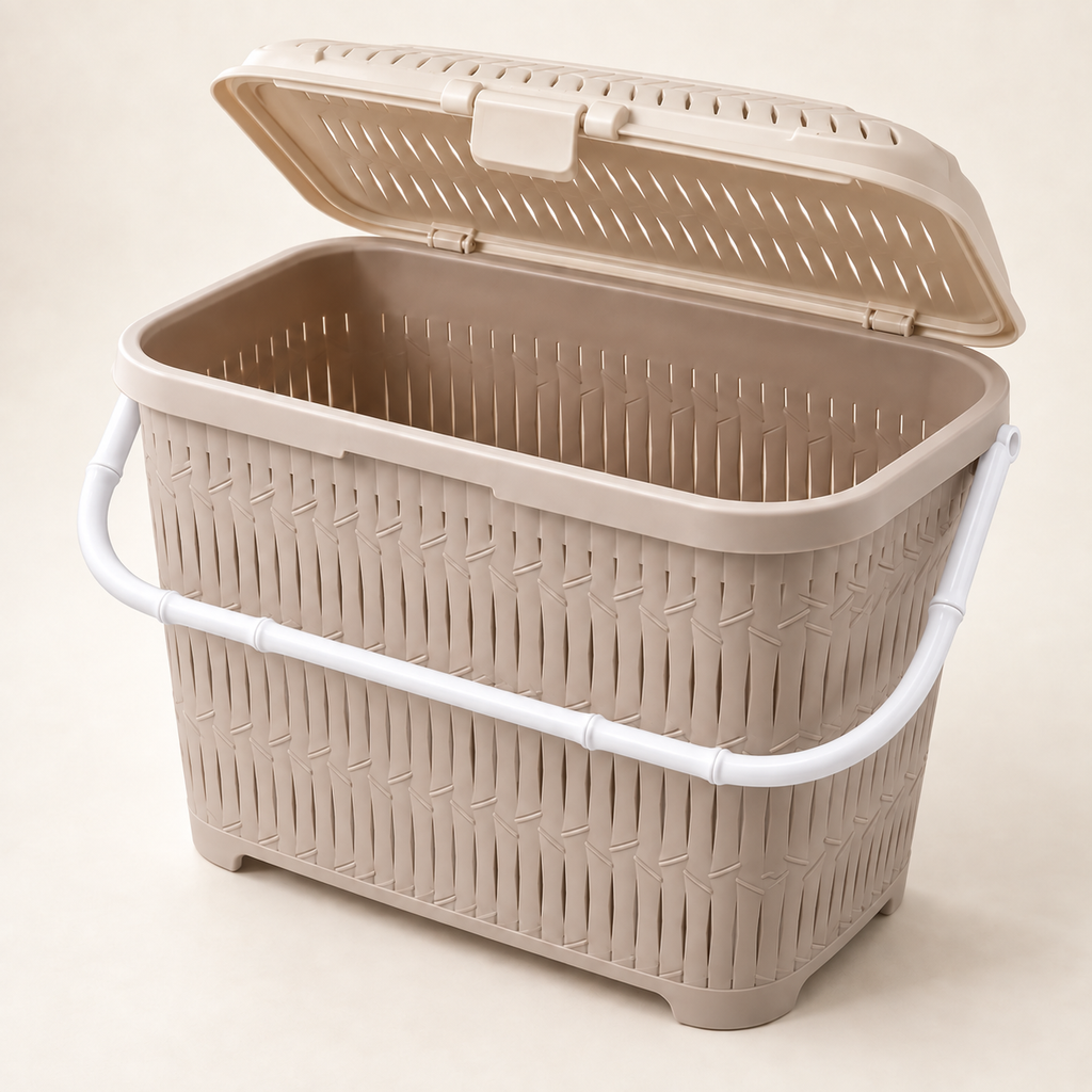 Bamboo-Style Covered Picnic Basket with Carry Handle (1548) by Limon