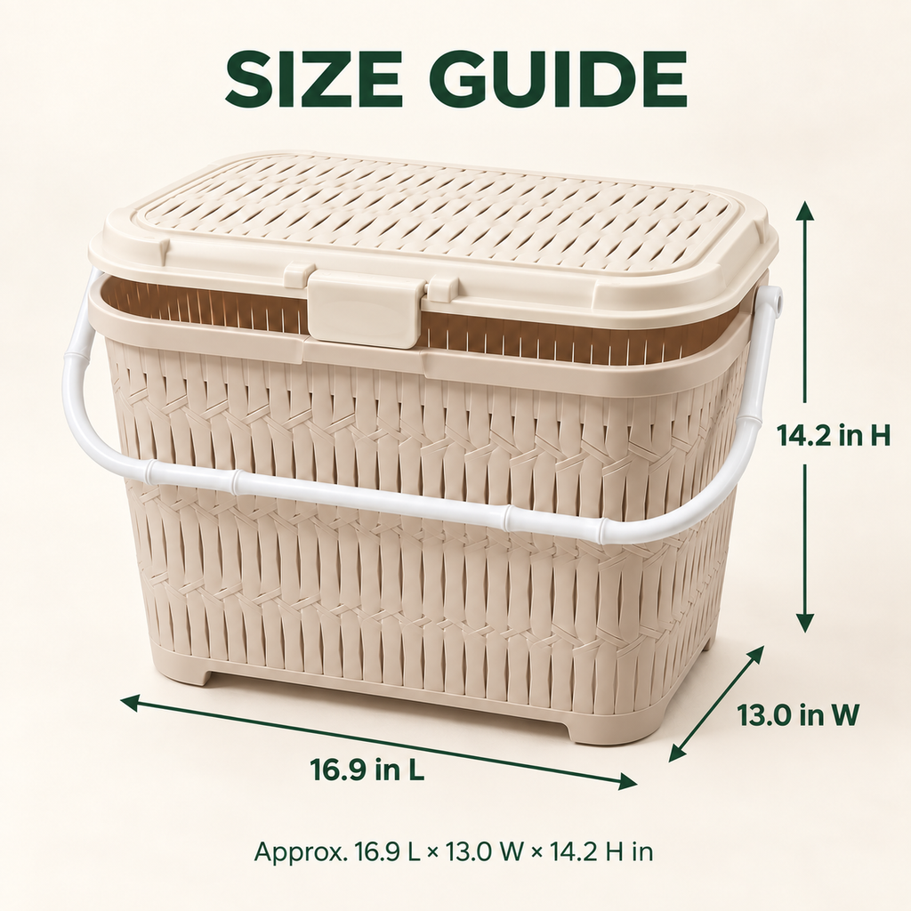 Bamboo-Style Covered Picnic Basket with Carry Handle (1548) by Limon