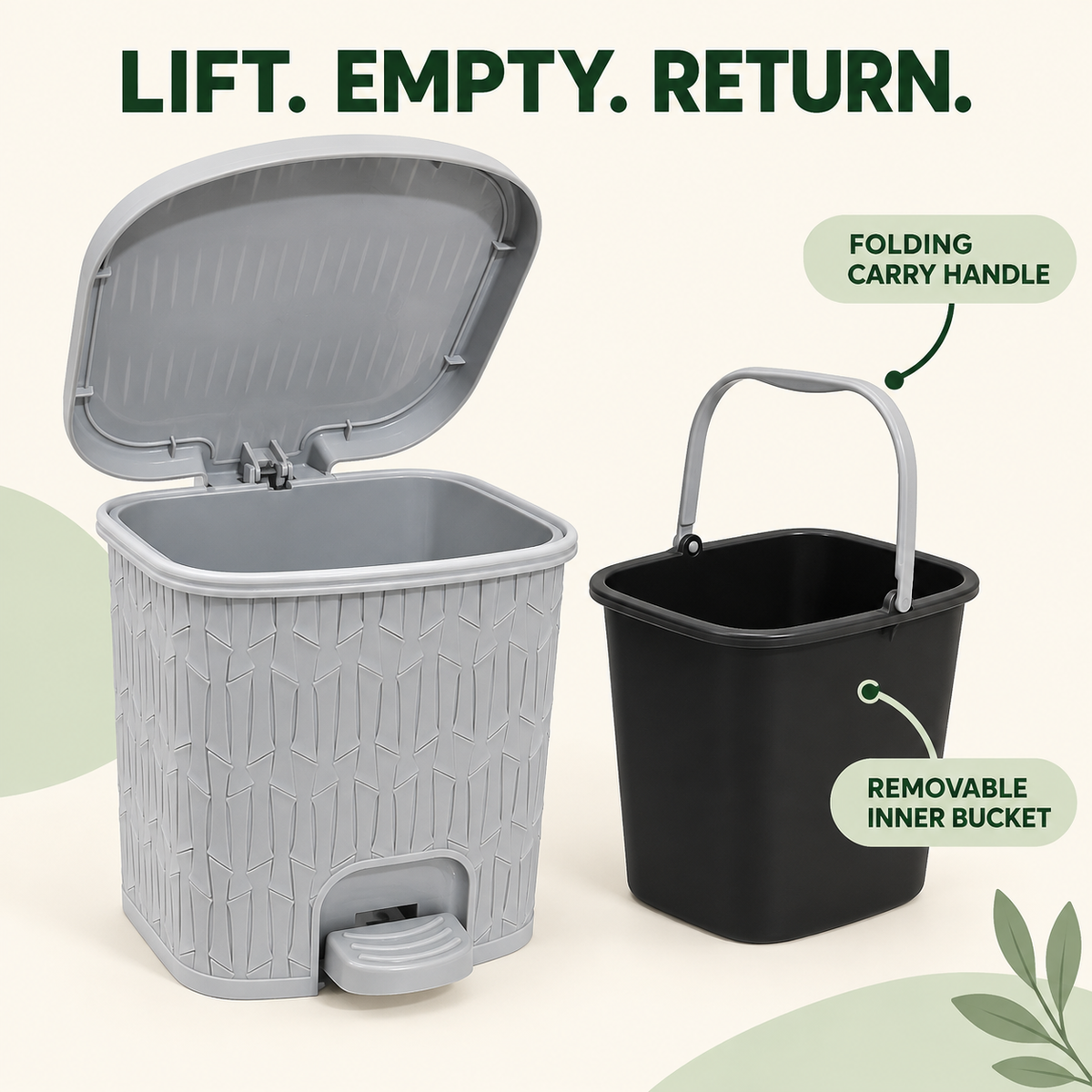 3L Bamboo-Pattern Foot Pedal Dustbin (2064) by Limon