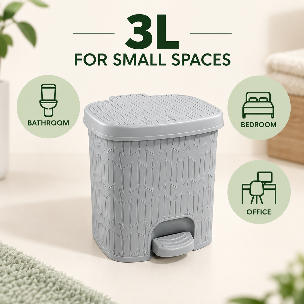 3L Bamboo-Pattern Foot Pedal Dustbin (2064) by Limon