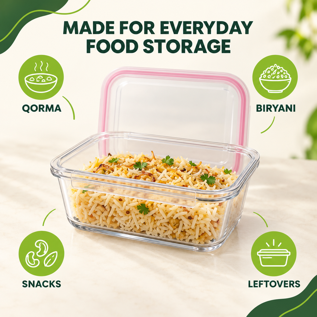 Rectangular Glass Container with Lid by Limon
