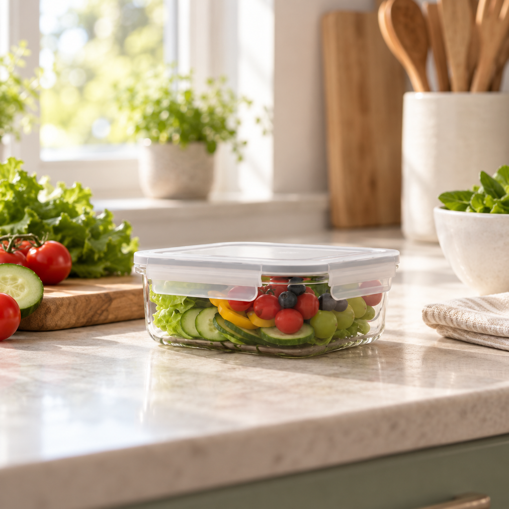 Rectangular Glass Container with Lid by Limon