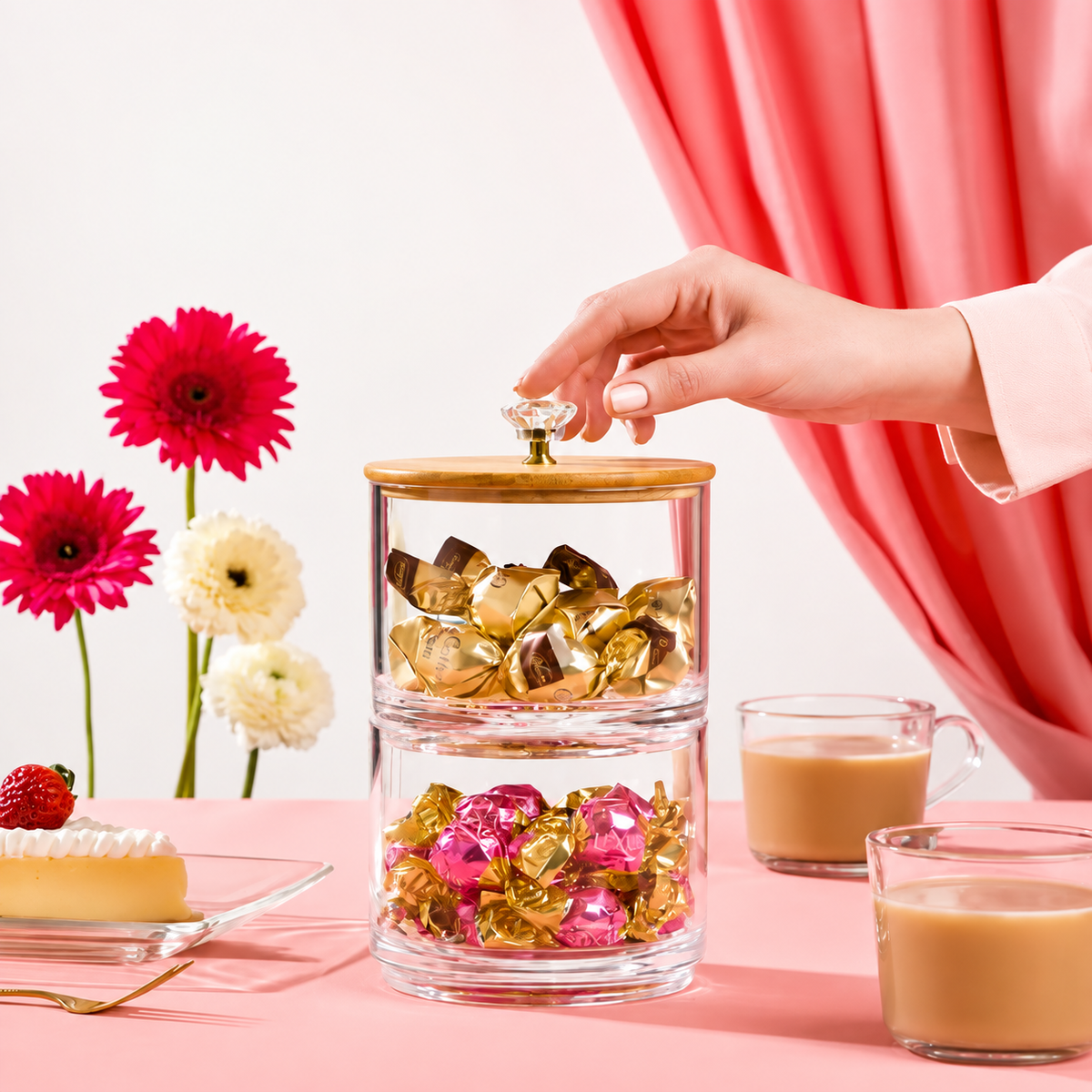 Double-Layer Premium Candy Jar with Wooden Lid (2167) by Limon Main image