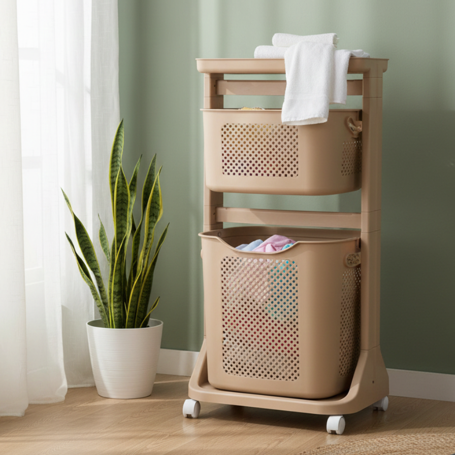 2-Tier Moveable Laundary Basket with Top Storage (2141) by Limon