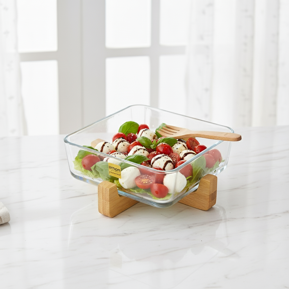 SnackEase Wooden X-Base Server with Glass Dish (2163) by Limon