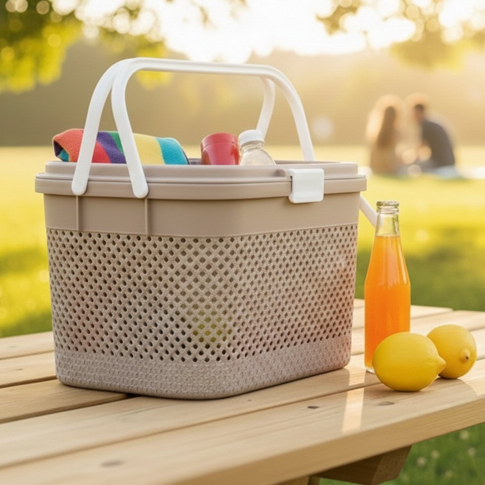 Knitted Pattern Picnic Basket with Handle (2139) by Limon
