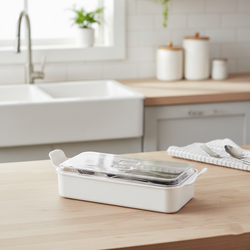 Cutlery Box with Lid and Drain (1035) by Limon Main image