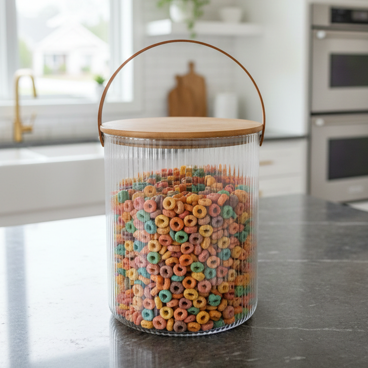 Ribbed Storage Bucket with Wooden Lid & Handle by Limon