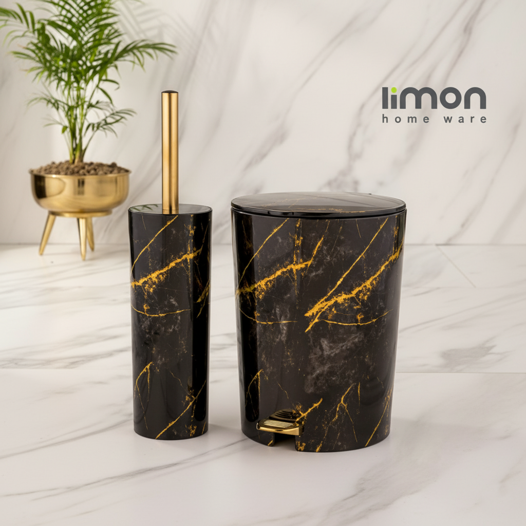 MarblePrint Dustbin & Brush Set (1909) by Limon