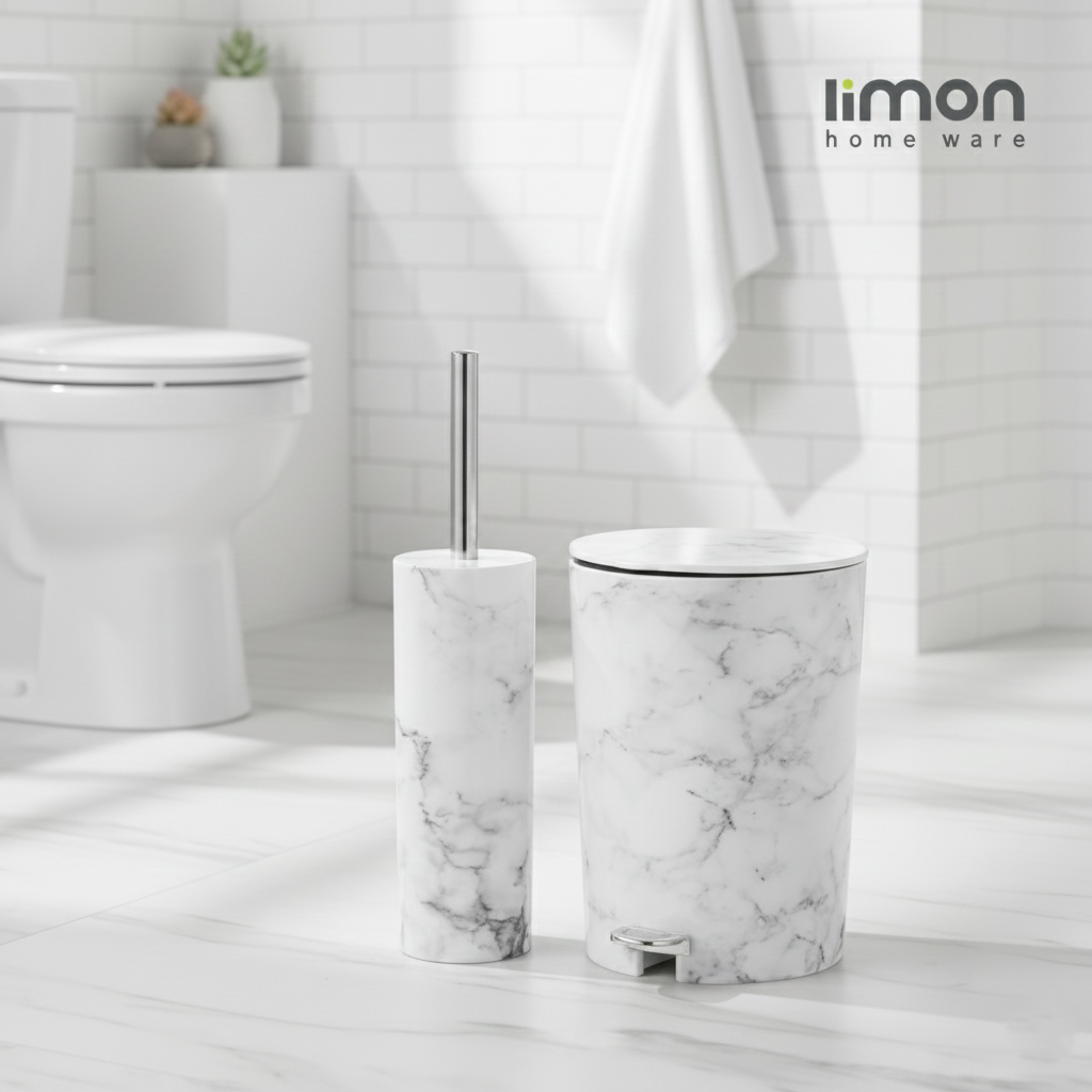 MarblePrint Dustbin & Brush Set (1909) by Limon