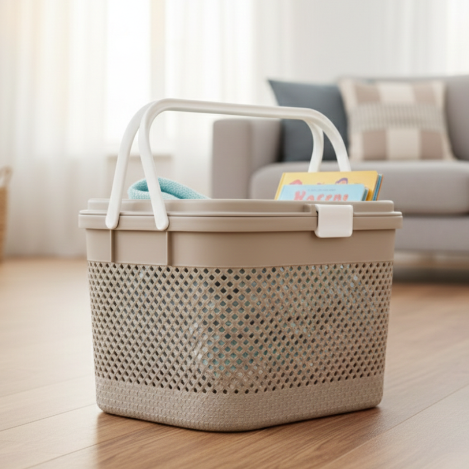 Knitted Pattern Picnic Basket with Handle (2139) by Limon