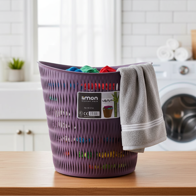 Round Bamboo Laundry Basket with Handles (1400) by Limon