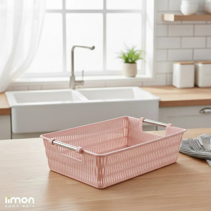 Multipurpose Rectangle Bamboo Basket with Steel Handles by Limon