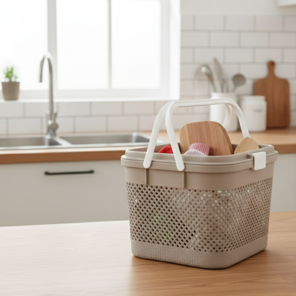 Knitted Pattern Picnic Basket with Handle (2139) by Limon