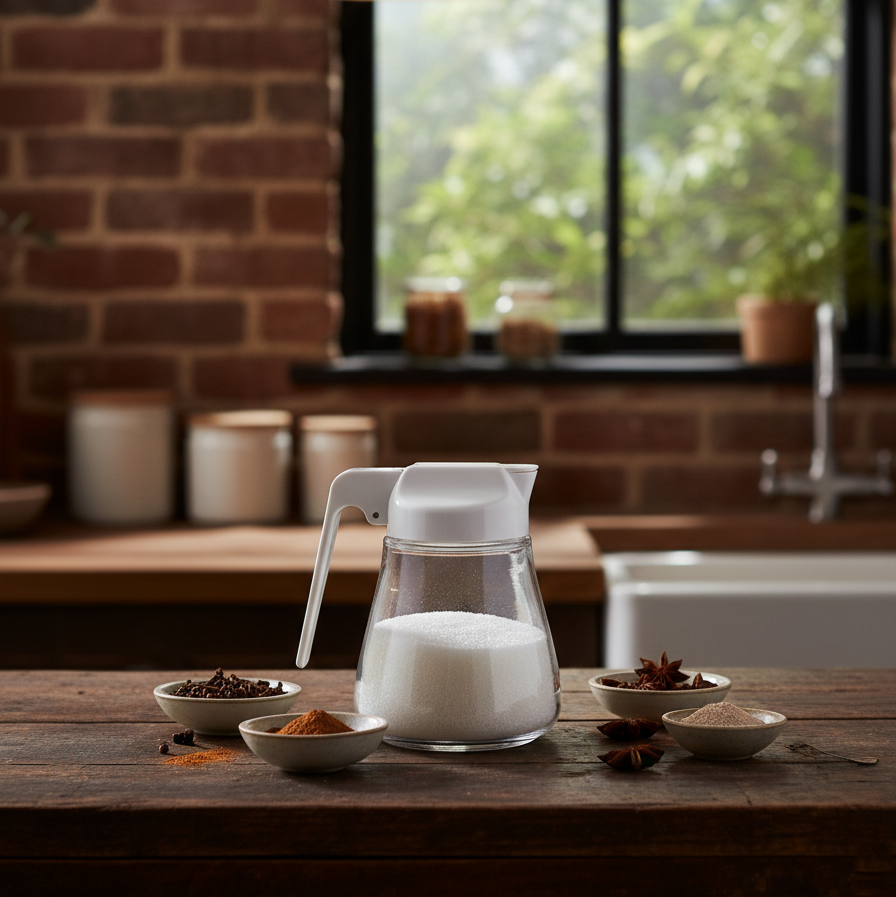 Sliding Lid Glass Sugar Dispenser by Limon