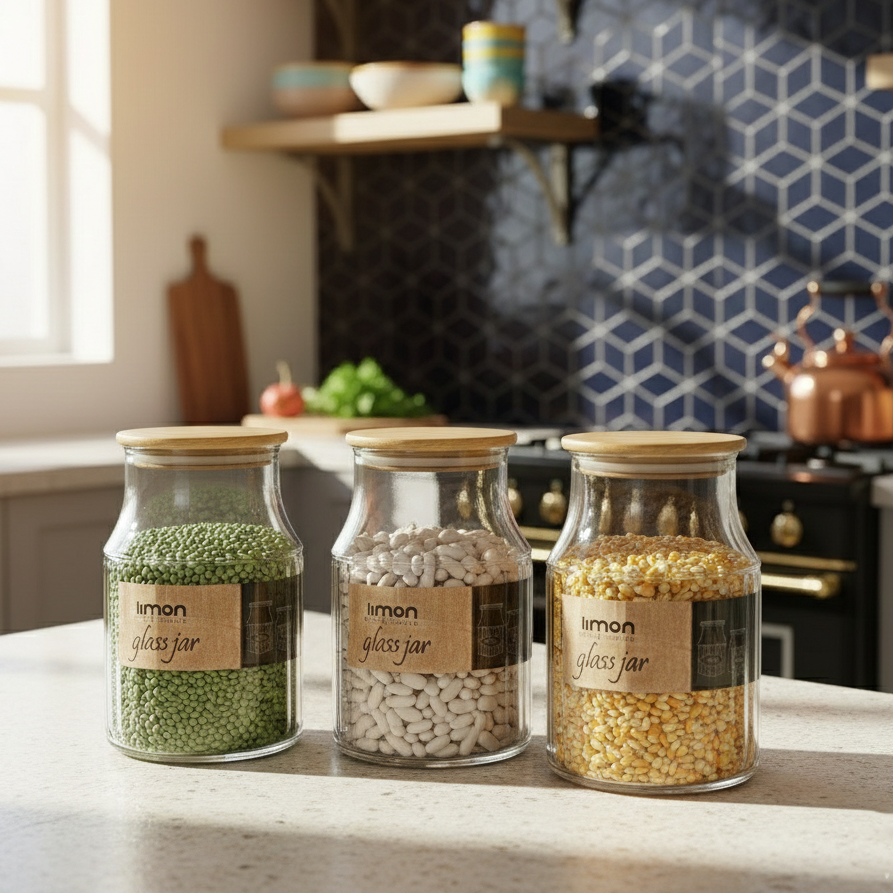 3-Pcs 1200ml Home Made Glass Jars Set with Airight Lids (2261) by Limon Secondary image