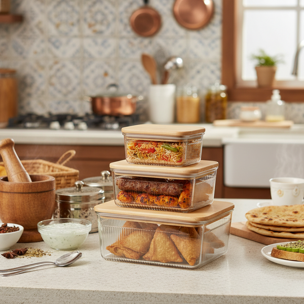 Robust 3-Piece Glass Container Set with Wooden Lid (2211) By Limon