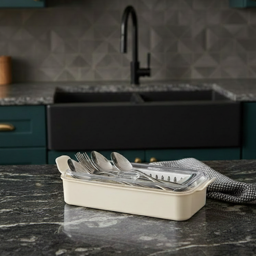 Cutlery Box with Lid and Drain (1035) by Limon