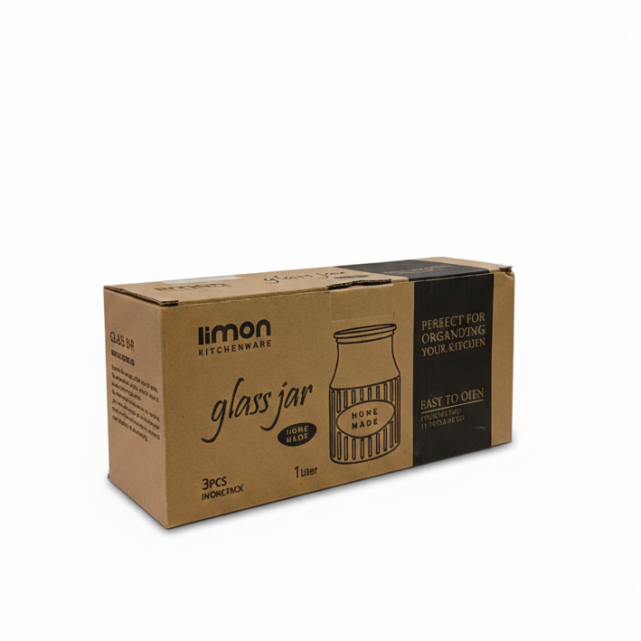 3-Pcs 1000ml Home Made Glass Jars Set with Airight Lids (2262) by Limon
