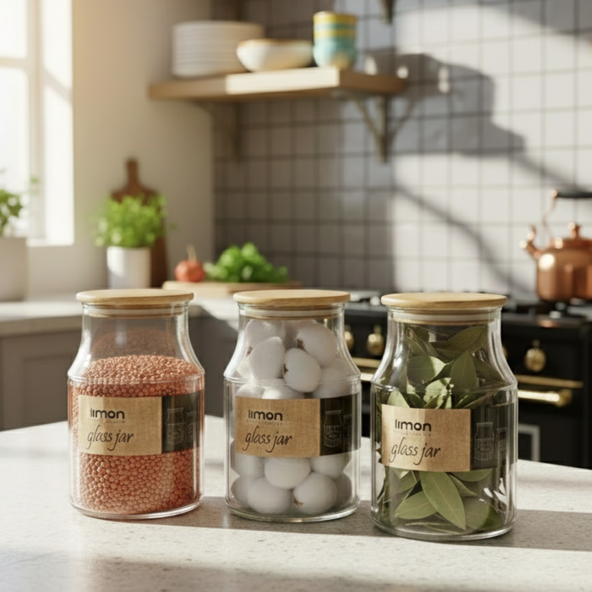 3-Pcs 1200ml Home Made Glass Jars Set with Airight Lids (2261) by Limon