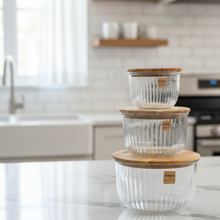 Fluted Design Airtight Glass Bowls Set (2212) by Limon