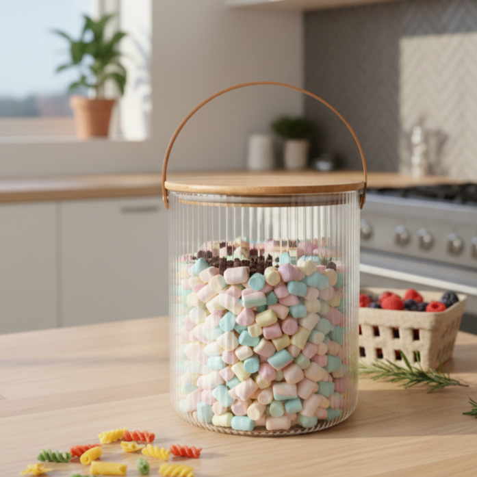 Ribbed Storage Bucket with Wooden Lid & Handle by Limon