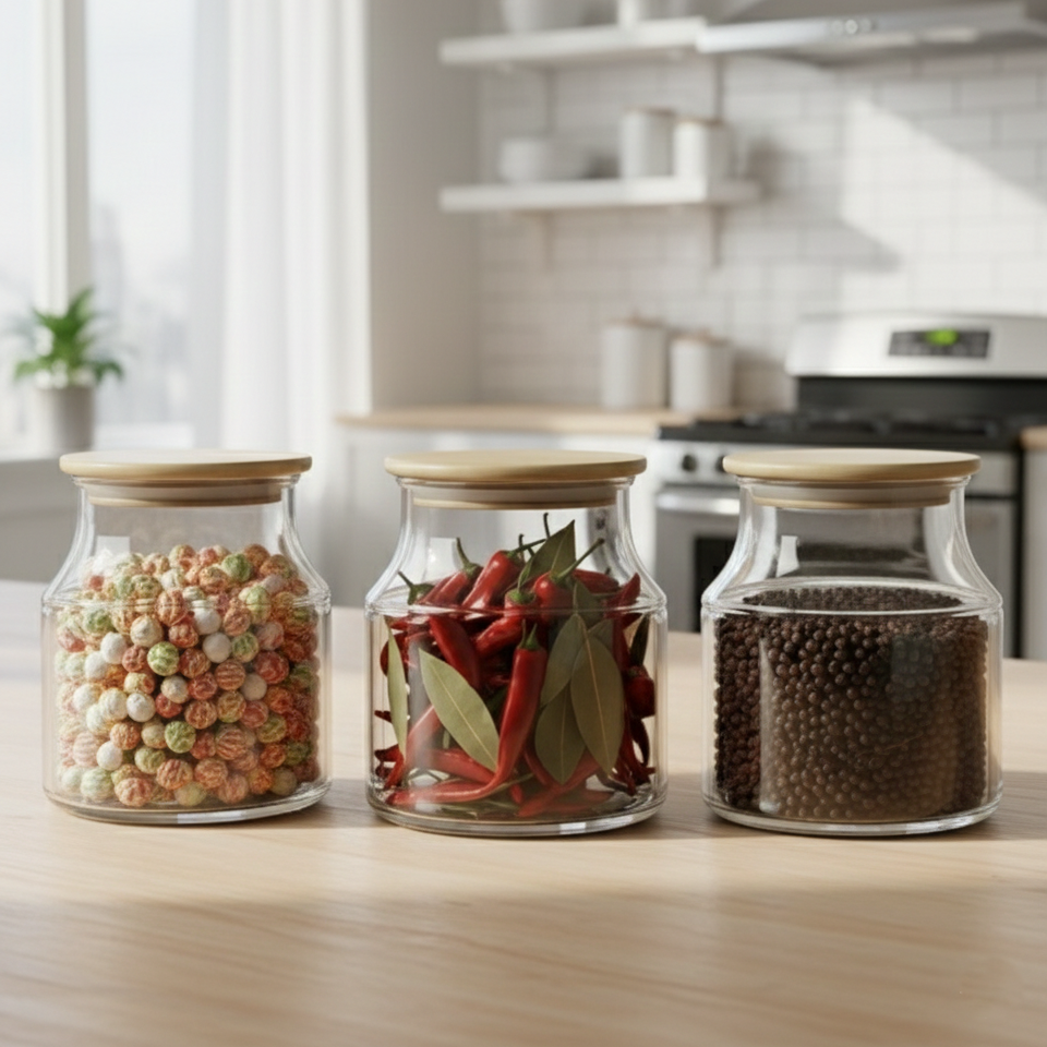 3-Pcs 800ml Home Made Glass Jars Set with Airight Lids (2263) by Limon