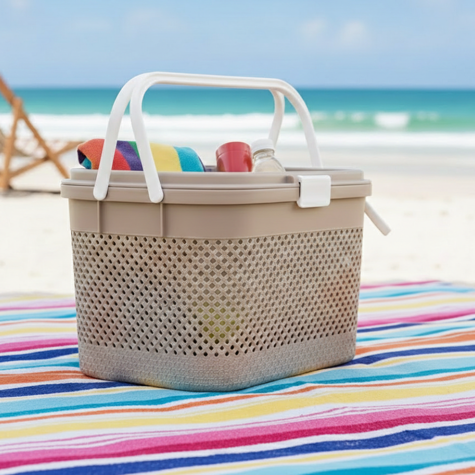 Knitted Pattern Picnic Basket with Handle (2139) by Limon