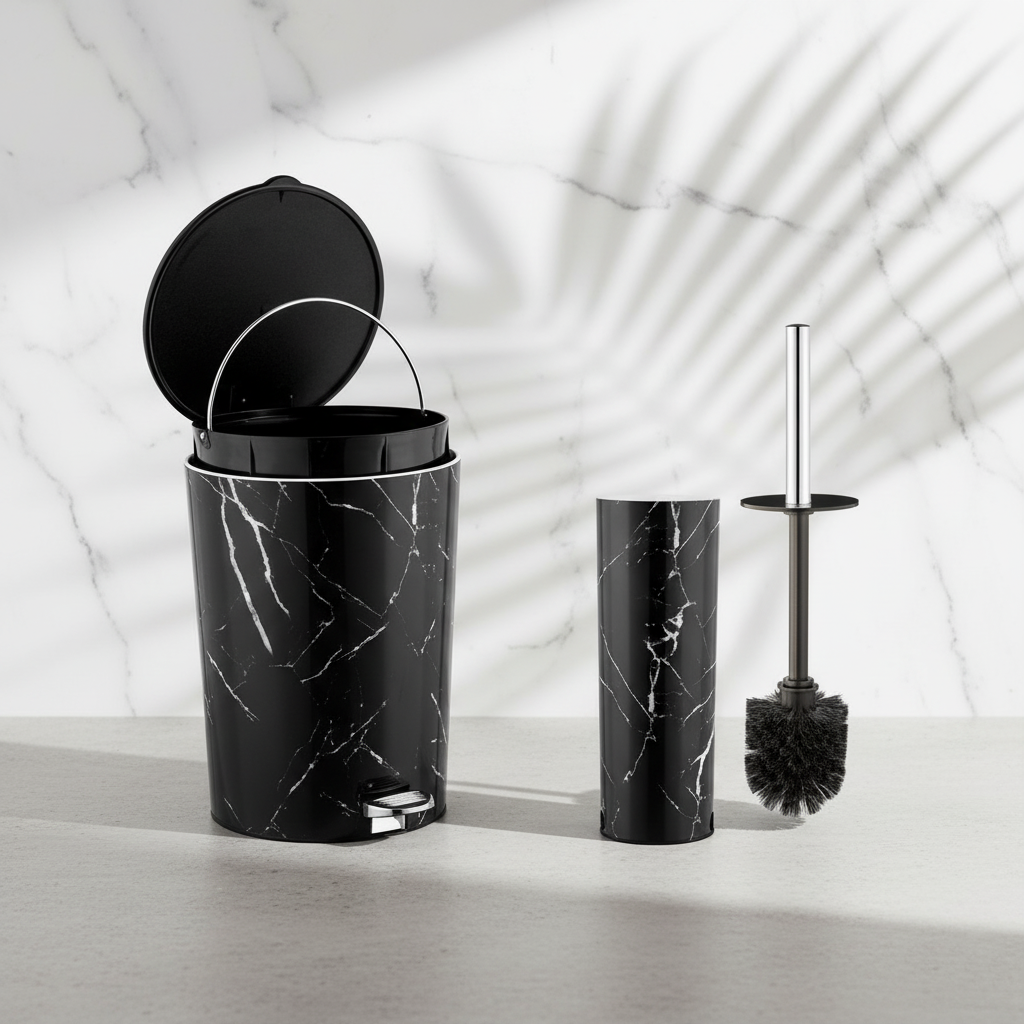 MarblePrint Dustbin & Brush Set (1909) by Limon